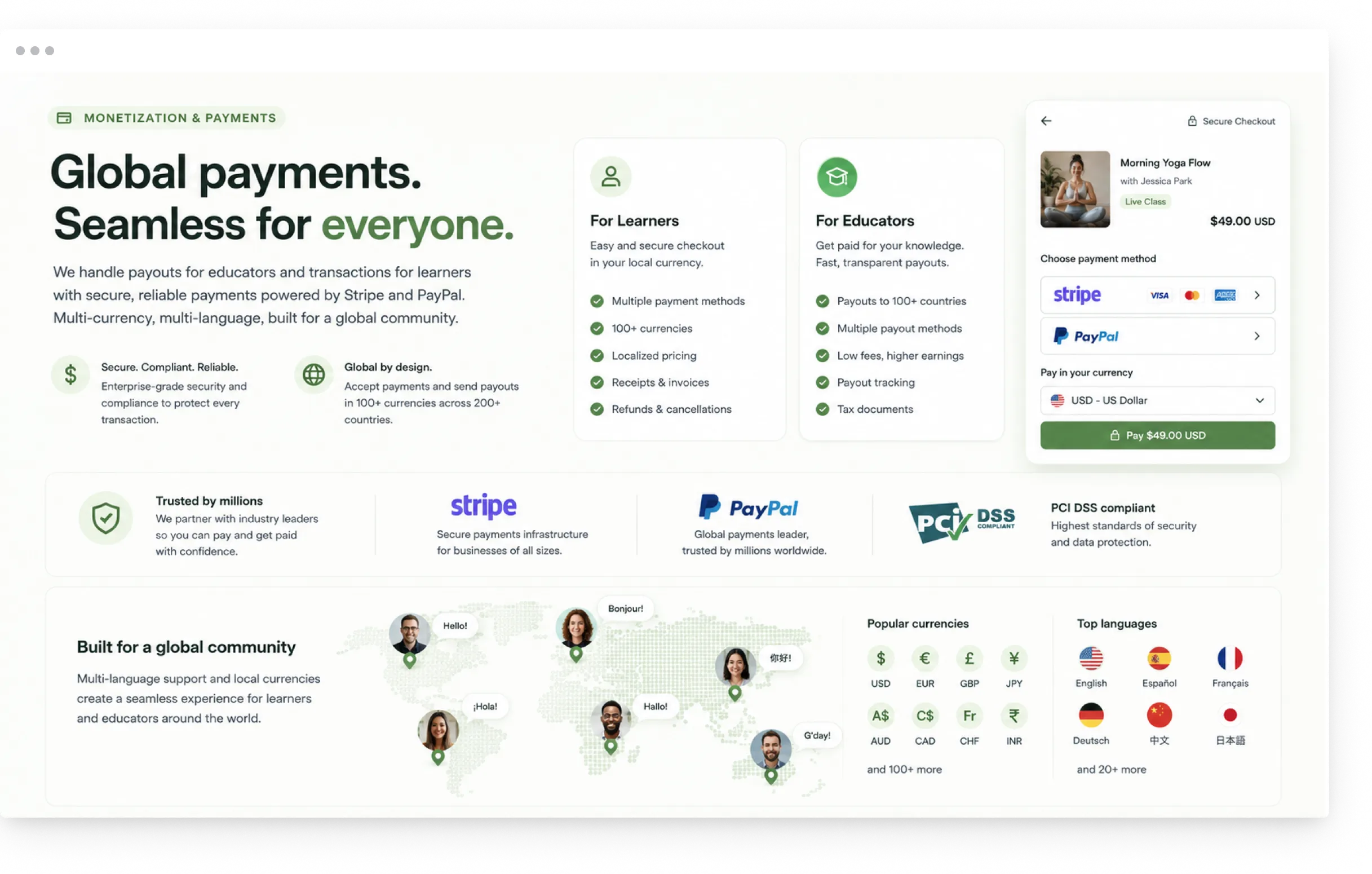Learning Marketplace payment and payout screen